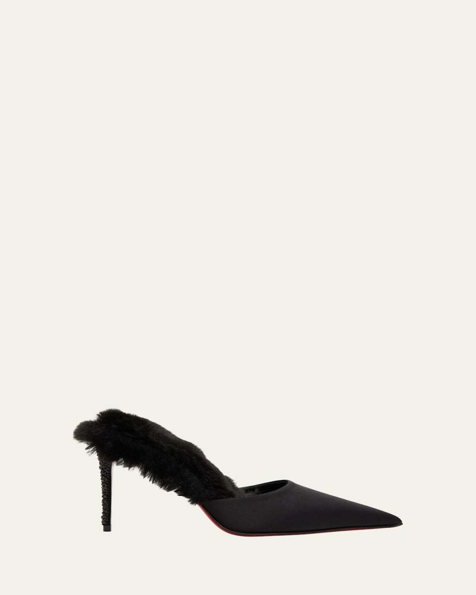 85mm KM Faux Fur Satin Mule Pumps